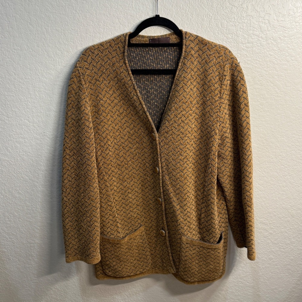 Devernois French Knit Cardigan Camel & Charcoal Dark Academia Women's France 50